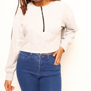 Gray Cropped Sweatshirt with Zipper
